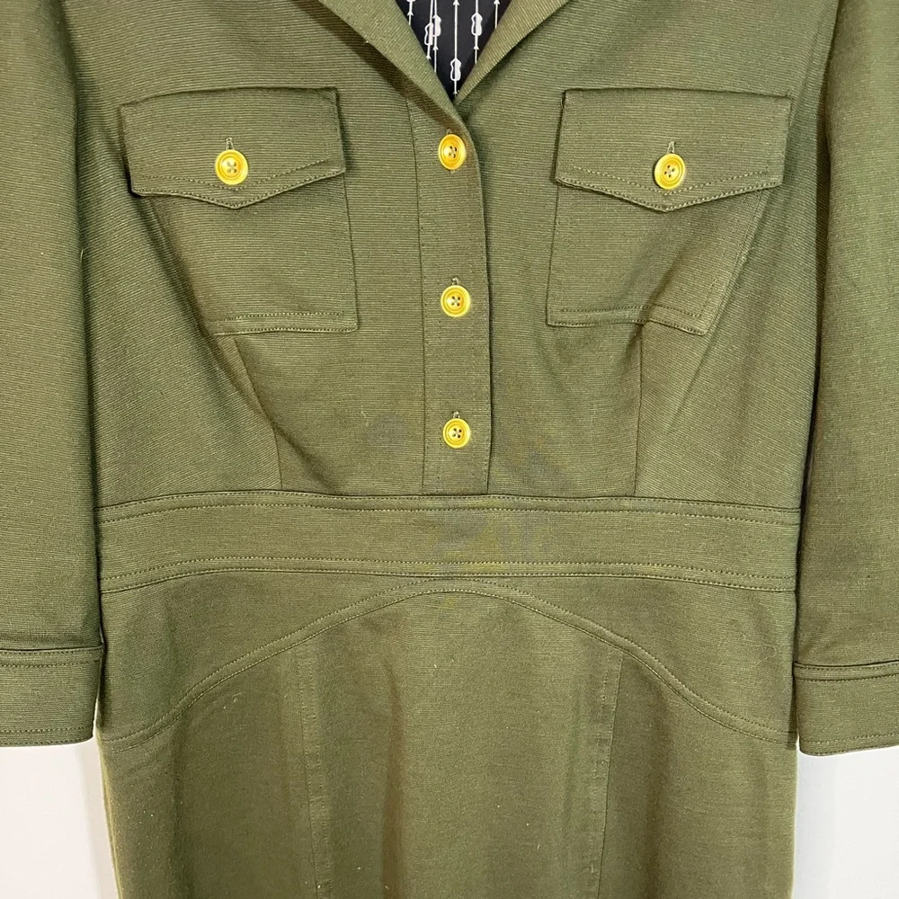 Kay Unger Olive Green Dress Women’s 12 Military Inspired, Office semi-Fitted